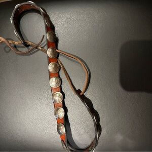 Brown Leather Hat Band with Silver Buffalo Knickel Conchos